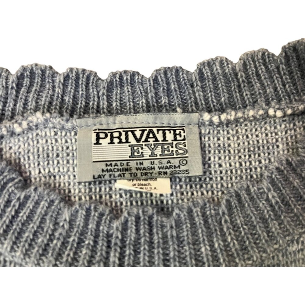 Vintage Private Eyes Sweater Womens M/L? Blue White Teddy Bears USA Made - Picture 7 of 15